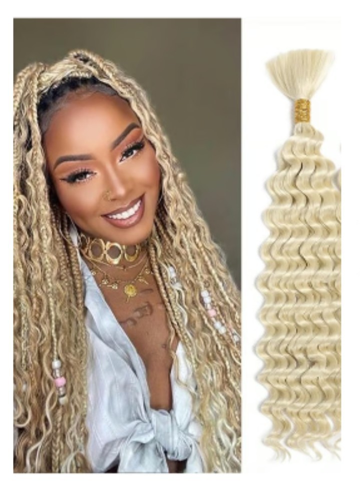 Boho Style Deep Curl Bulk Hair 20″ #613 Platinum Blonde Box Braids Crochet Synth