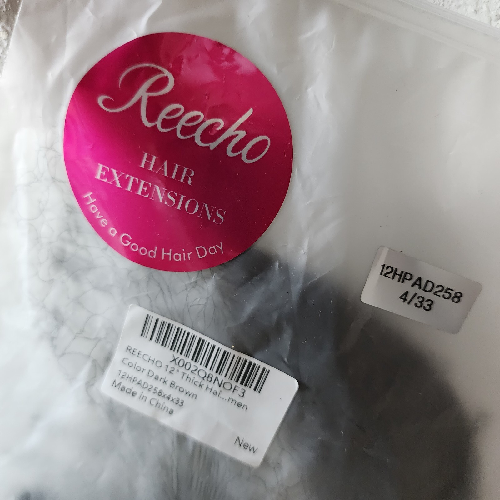 Reecho 12″ Thick Long Straight Women’s Hair Extension, Dark Brown