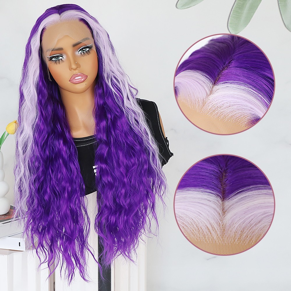 Pre Plucked Natural Hairline Heat Resistant Lace Front Wigs Purple Curly Hair
