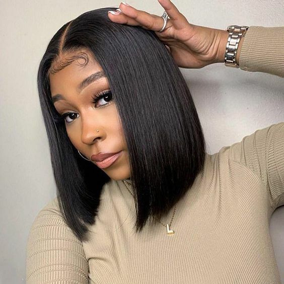 Straight Bob 13x4x1 T Part Lace Front Human Hair Wigs Black Hair for Women 10in