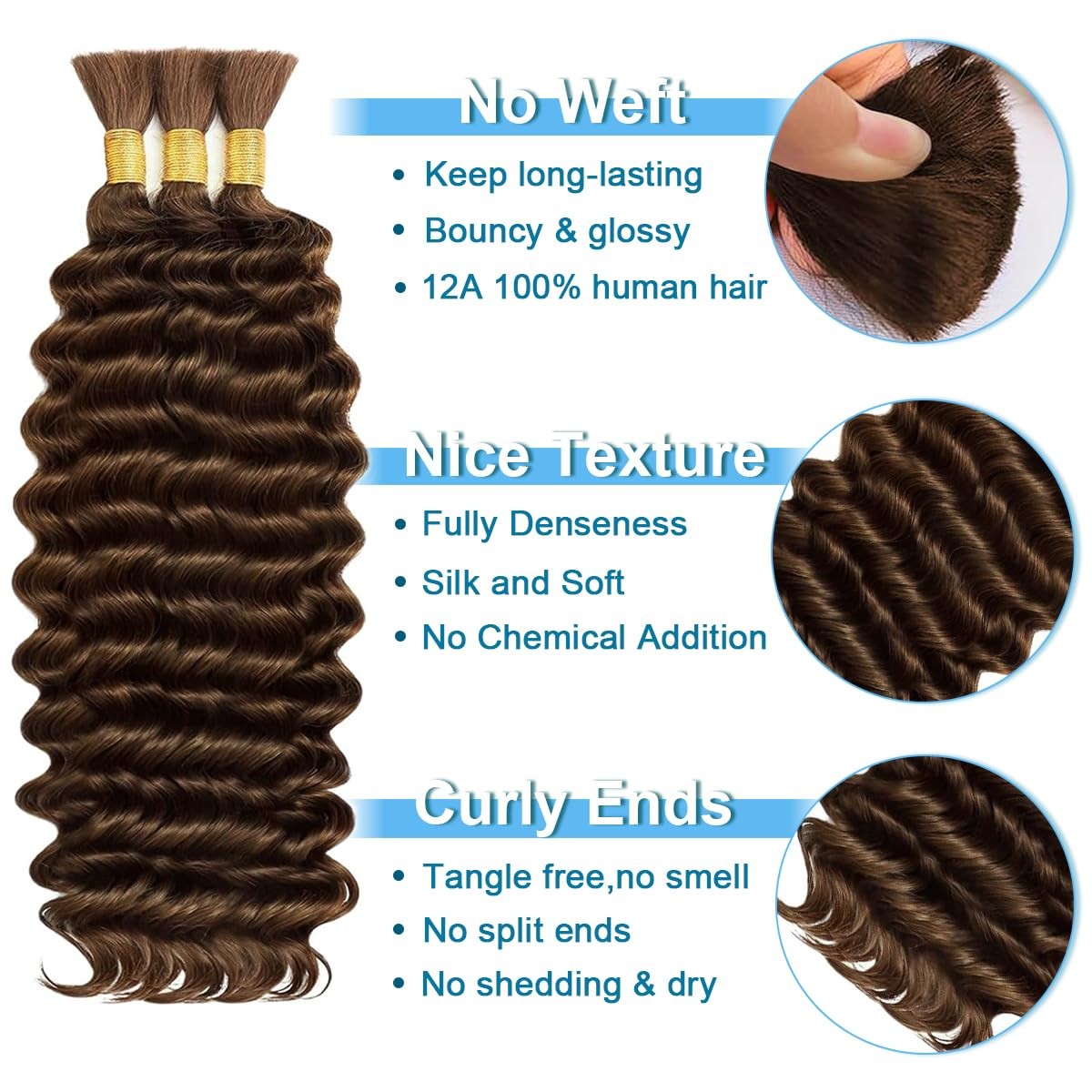 Cifendin Human Braiding Hair For Boho Braids 110G Deep Wave Bulk Human Hair For