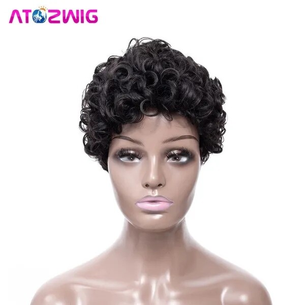 Natural Looking Big Curls Pixie Cut Short Wigs For Black Women 6Inch Short Curly