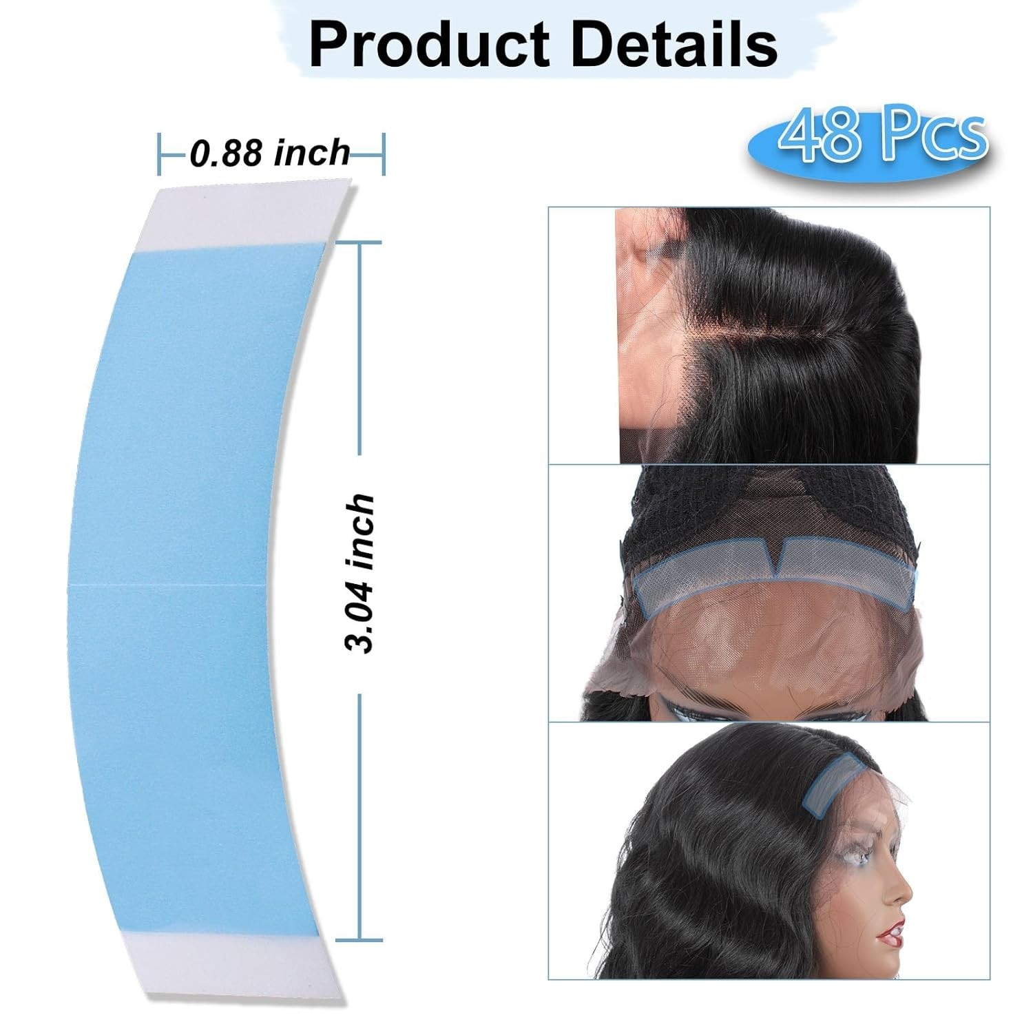 48pcs Double Sided Ultra Hold Waterproof Lace Glue for Front Lace Wig,Bold Hold