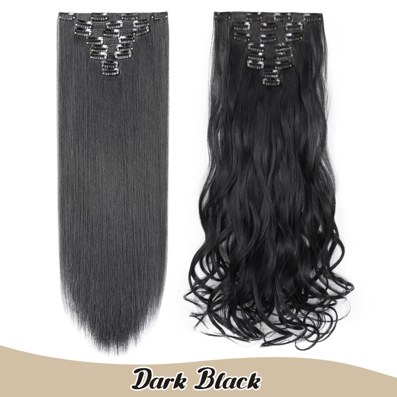 8 Pieces 18 CLips In Hair Extensions Thick As Human Full Head Curly Straight US