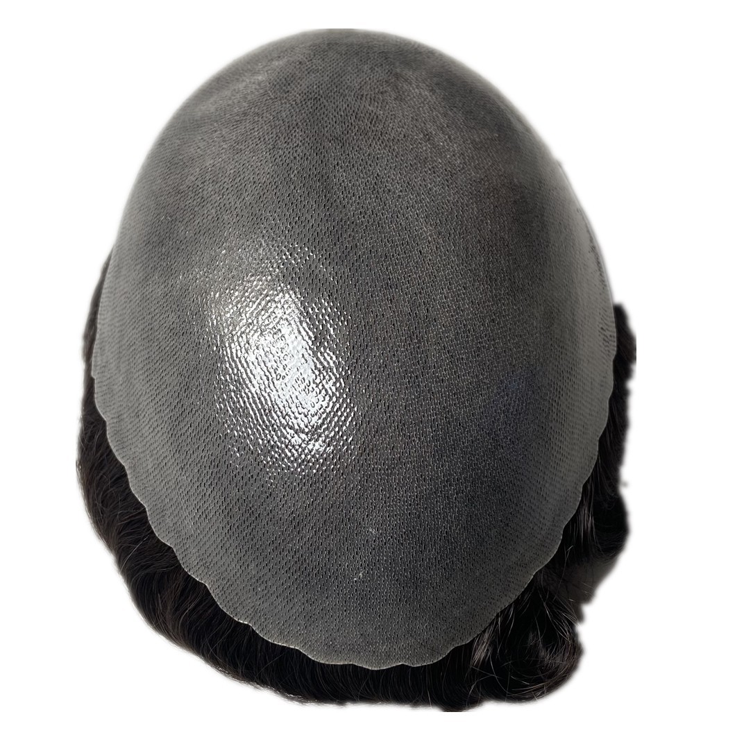 Mens Human Hair Replacement System Poly Skin Toupee Off Black Hairpiece #1B