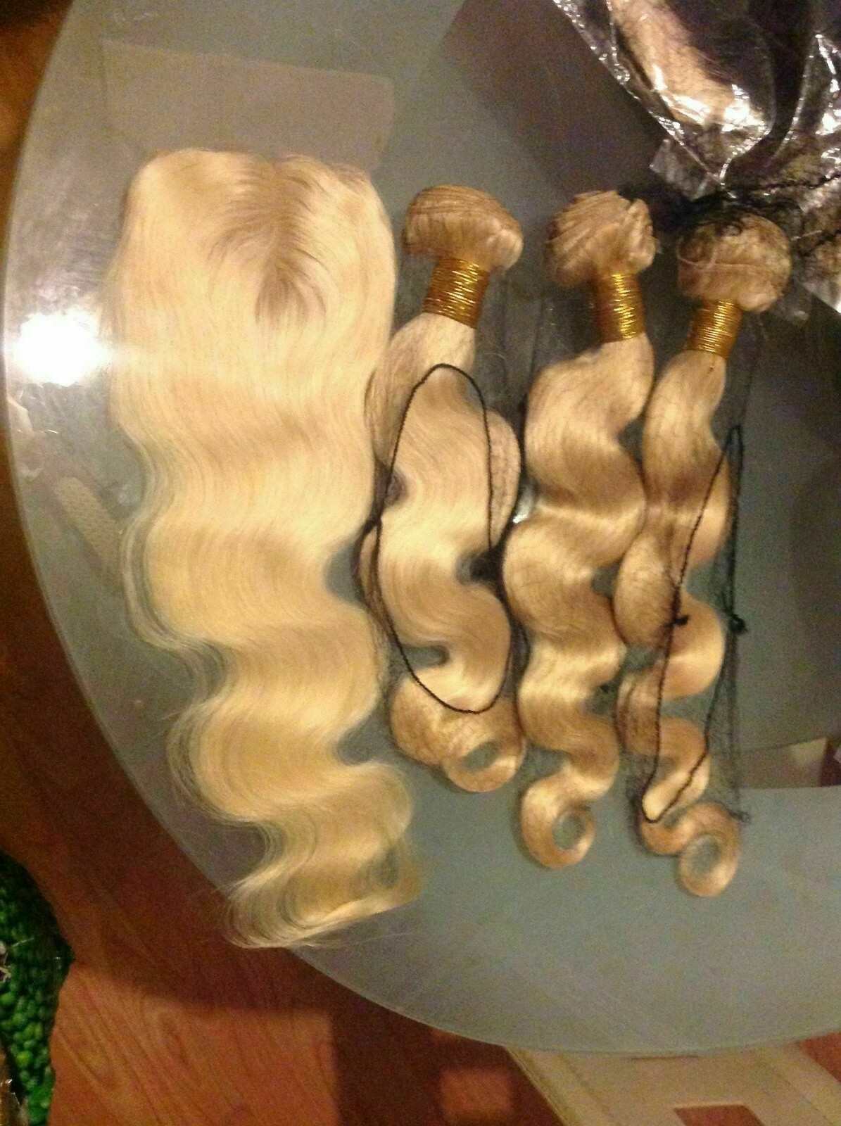BRAZILIAN Virgin HAIR BODY WAVE PURE BLONDE 613# 16+18+20 &14 SILK BASE CLOSURE