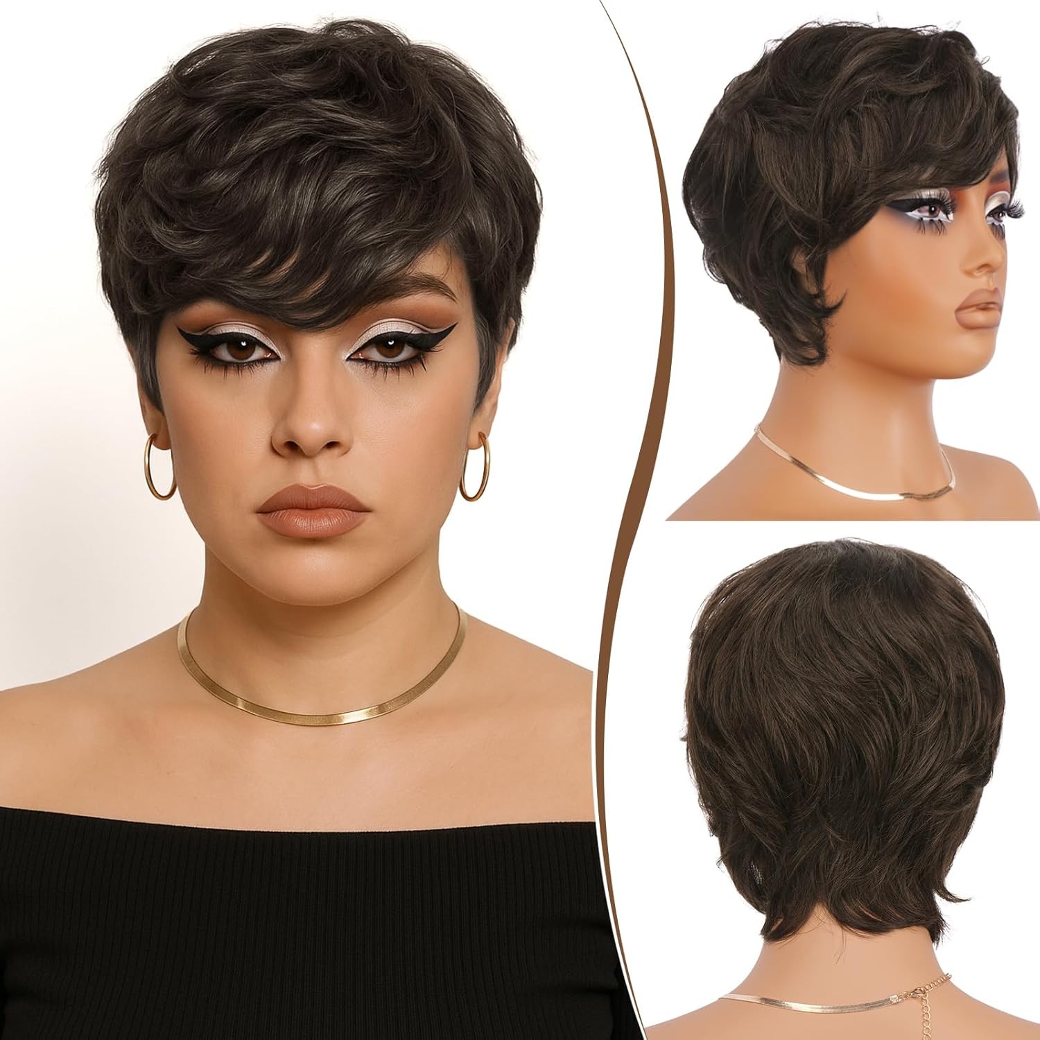 Pixie Cut Wig Synthetic Hair Short Wigs for Black Women with Bangs Natural Wig