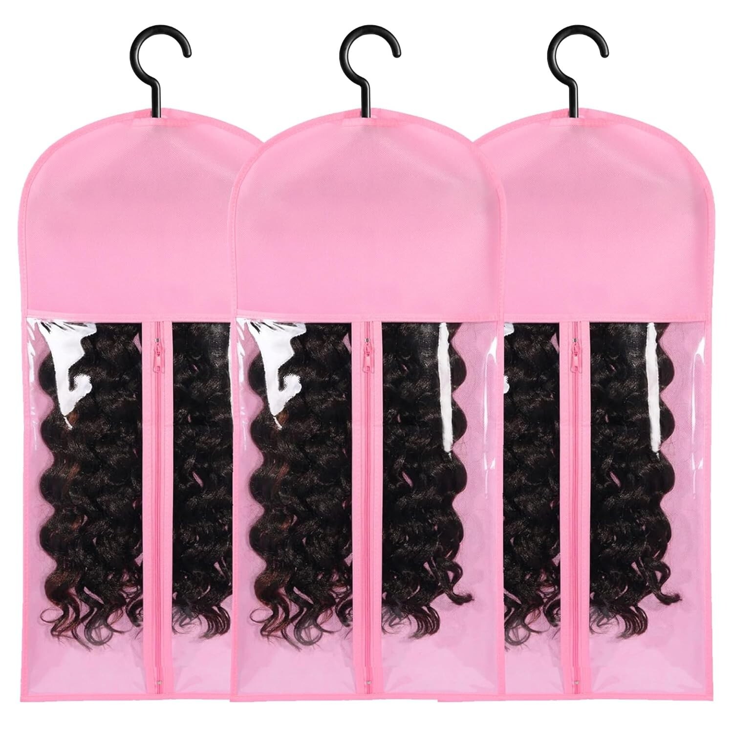 3PCS Pink Wig Hook Hanger Hair Holder Storage Dust-proof Bags Non-Woven Fabric