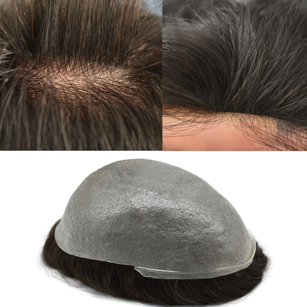 Mens Toupee Invisible Real Human Hairpiece Full Poly Thin Skin PU Wigs 8×10