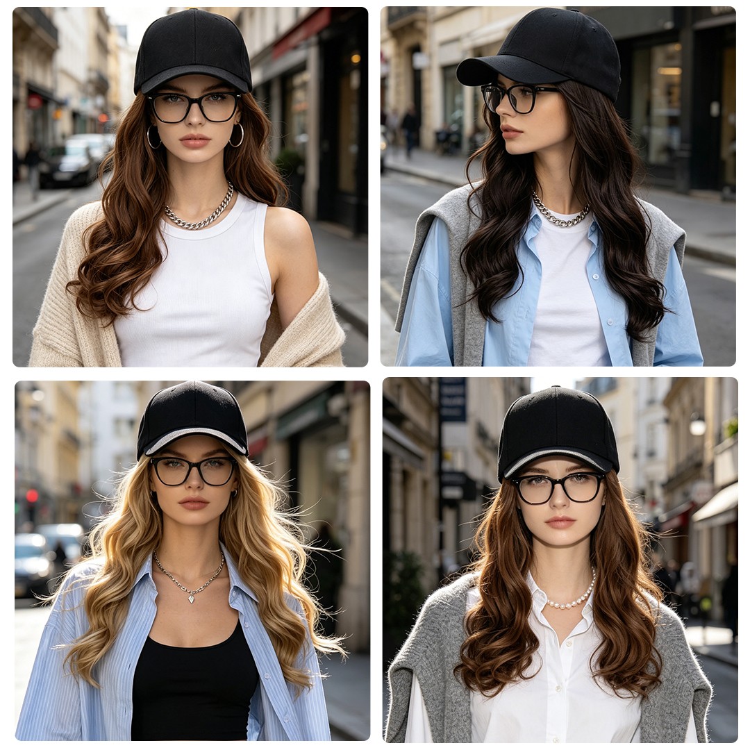6in/8in/16in Baseball Cap with Hair Extensions Natural As Human Hat Hairpiece US