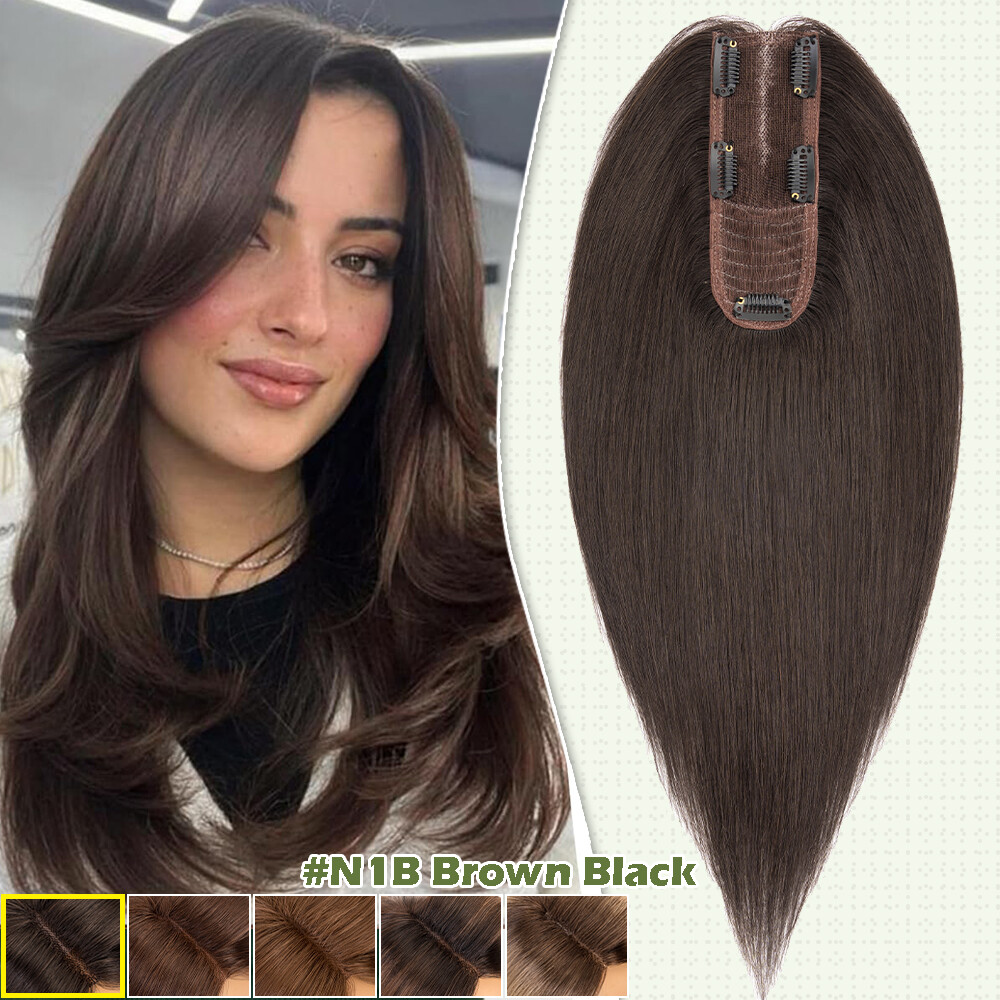 Women Topper Clip in Remy Human Hair Lace Base Hair Pieces Wide Hairline Part