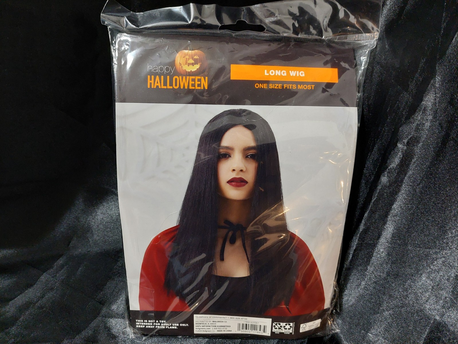 HAPPY HALLOWEEN LONG BLACK WIG – ONE SIZE FITS MOST – SEALED NEW IN BAG