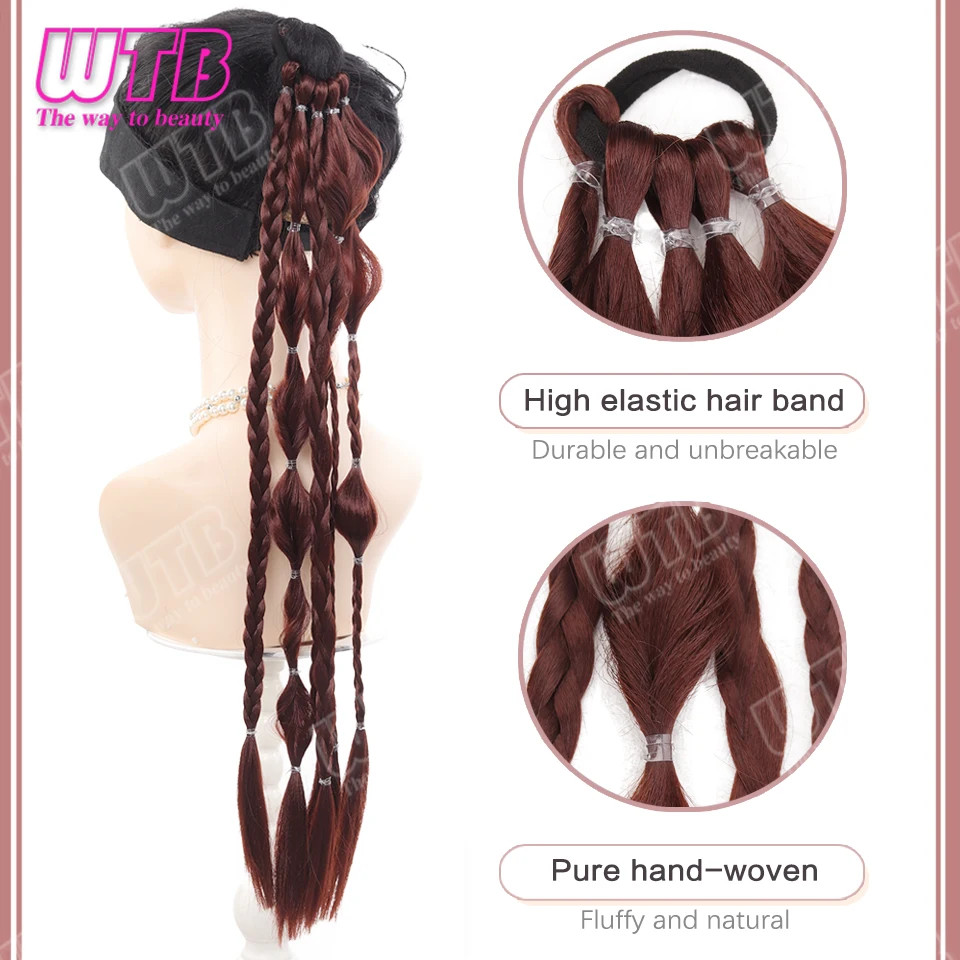 Bubble Braided Ponytail Synthetic Wig for Women Elastic Band for Daily Party