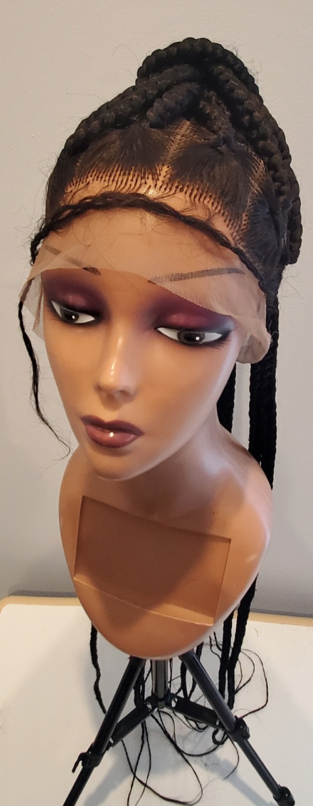 Long Black Braided Wigs Synthetic Heat Safe Lace Front Wigs Glueless For Women