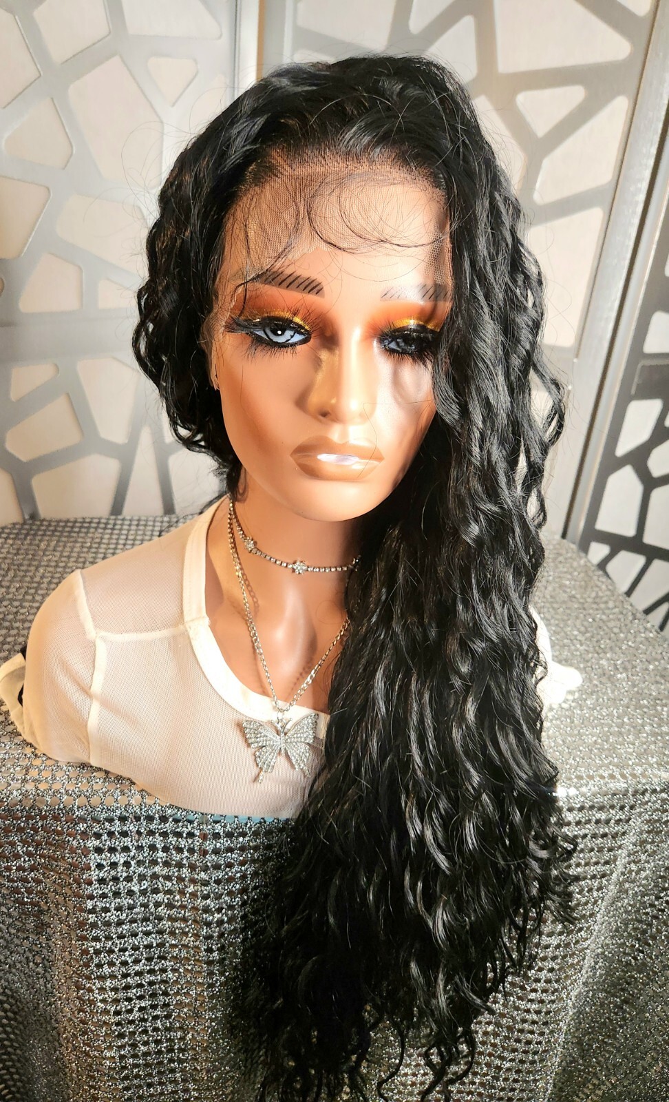 Curly Wet N Wavy Wig Black Long Wig 13×4 Lace Front Deep Wave Human Blend Heat