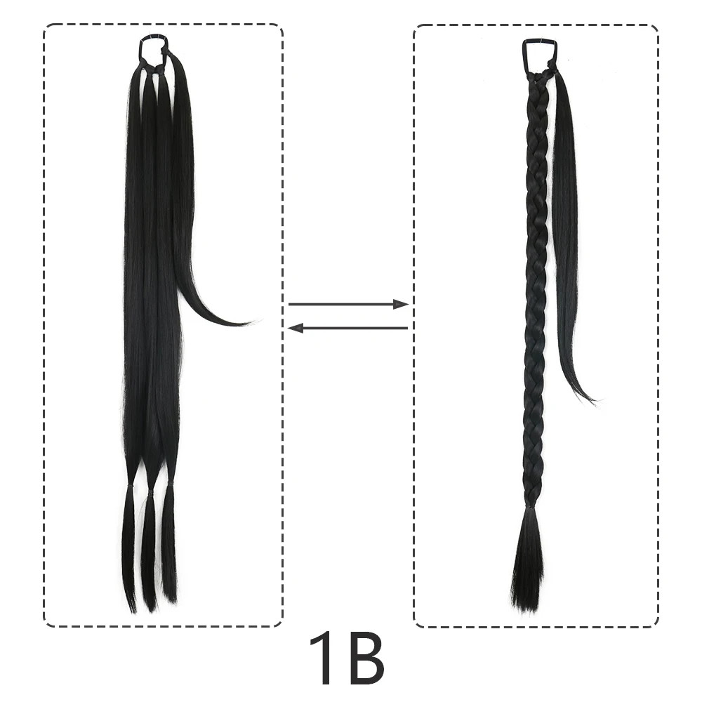 Synthetic Braided Ponytail Hair Extensions Natural Long Black Blonde Hairpiece
