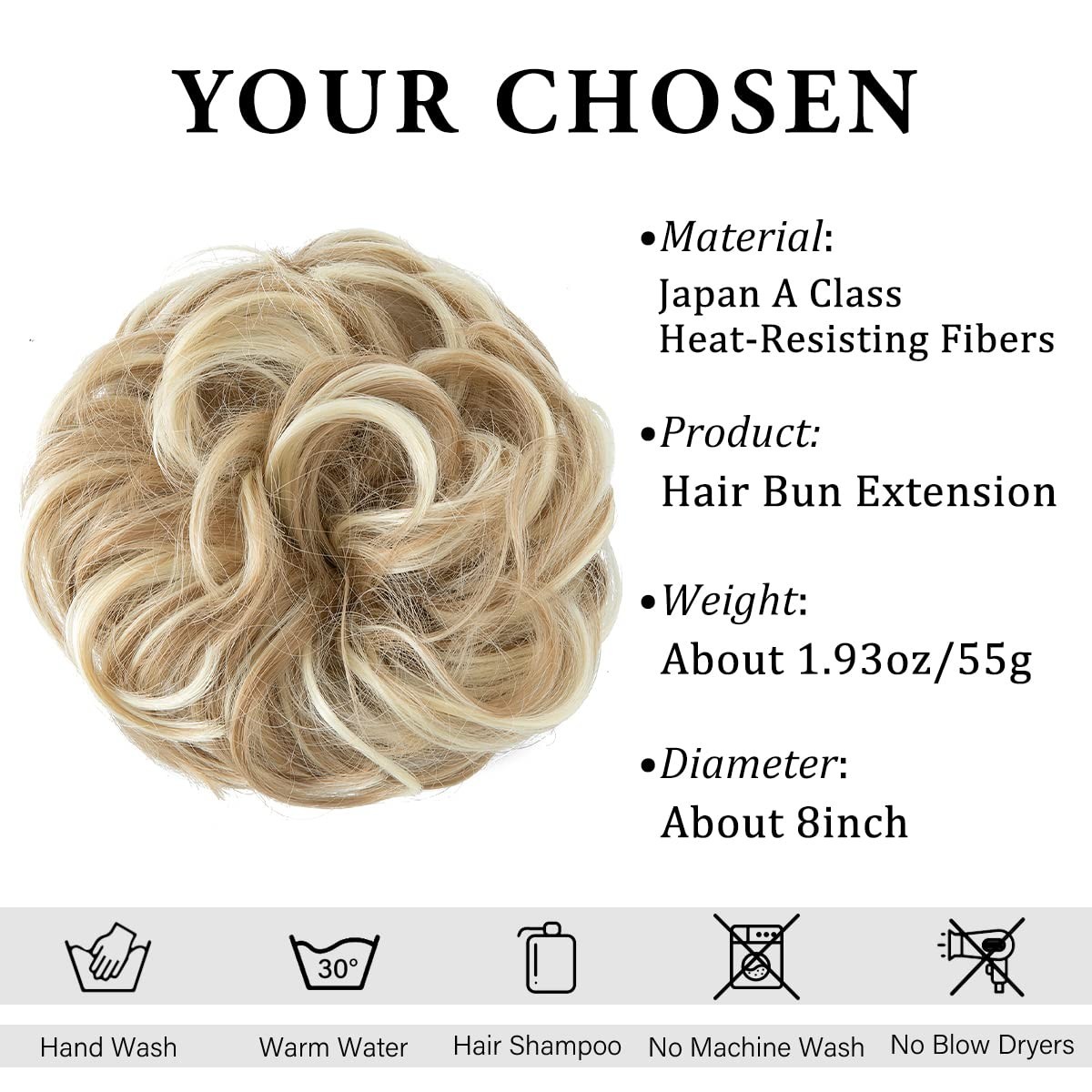 Large Messy Bun Hair Piece Wavy Curly Scrunchies Synthetic Chignon Ponytail H…