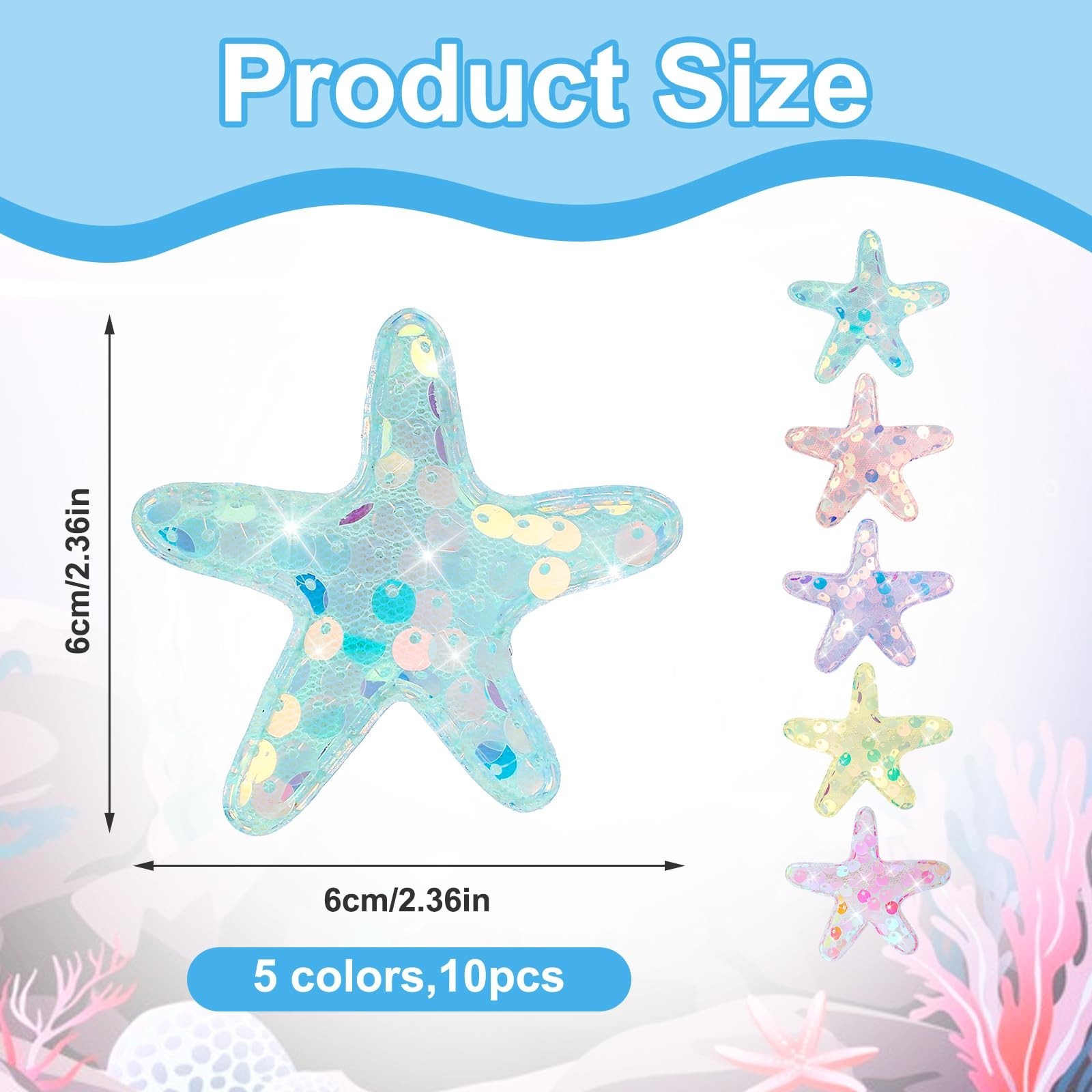10pcs Mermaid Hair Clips,Starfish Hair Clips,Glitter Starfish Clips,Sequins B…