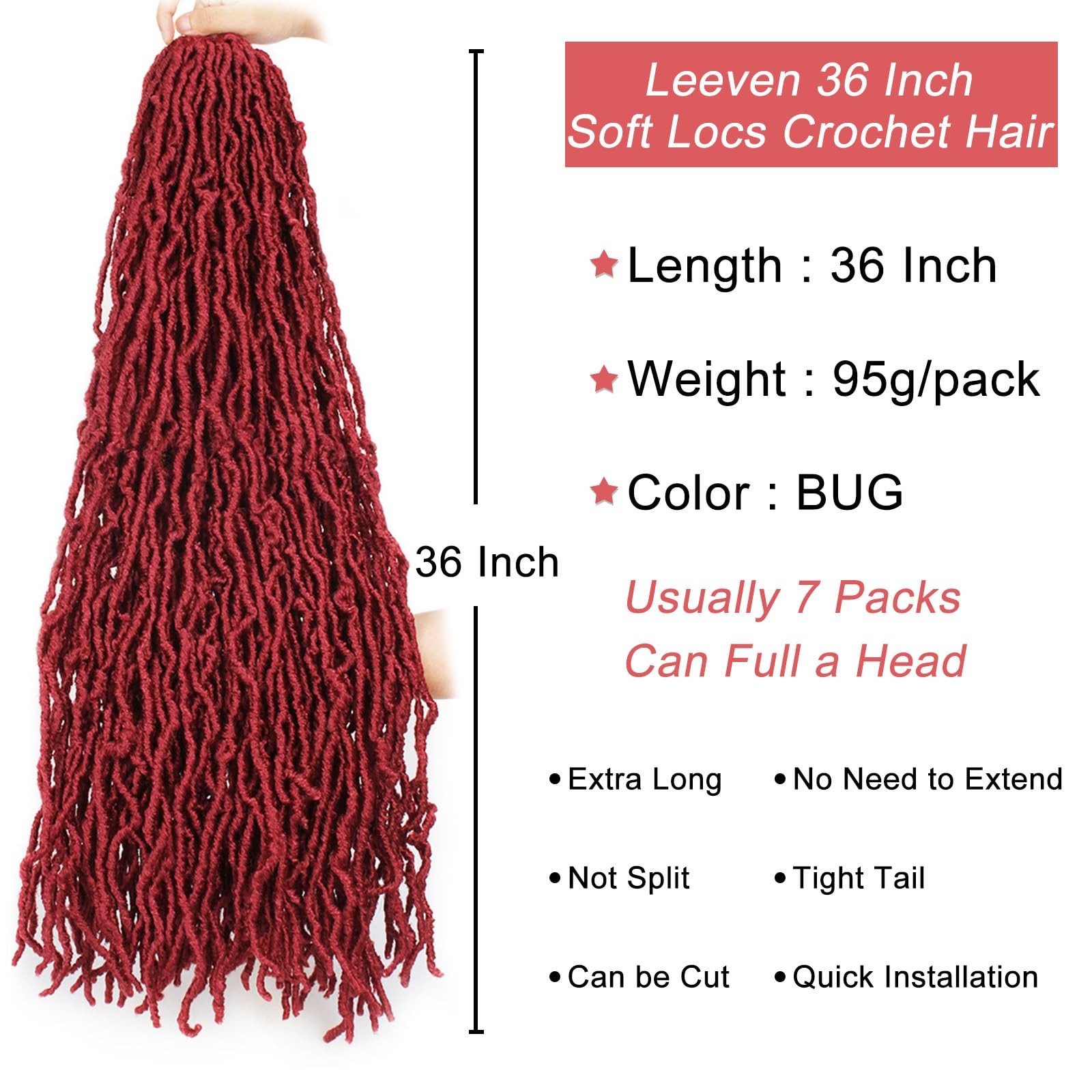 Leeven Soft Locs 36 Inch Faux Locs Burgundy Super Long Goddess Locs Crochet