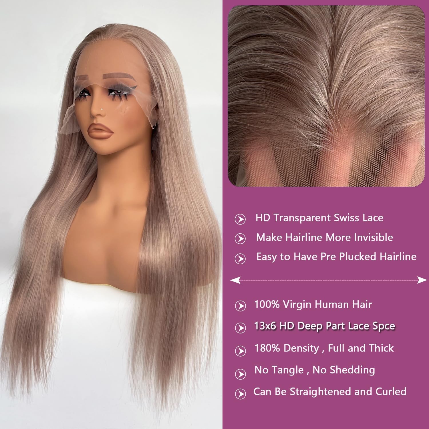 Ubetta Ash Blonde Wig Human Hair 13X6 Lace Front Wigs Human Hair Ash Blonde 24