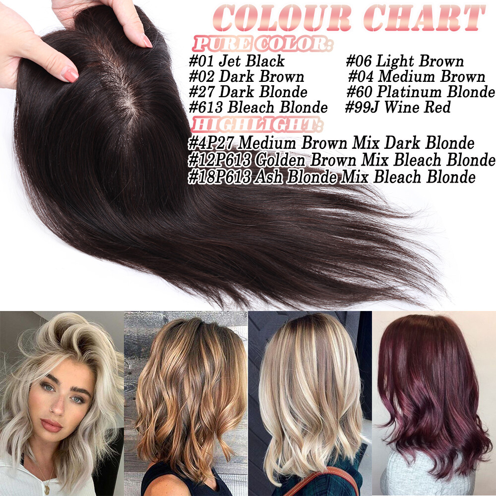 Clip In Remy Human Hair Topper Hairpiece Toupee Middle Part Silk Base For Women