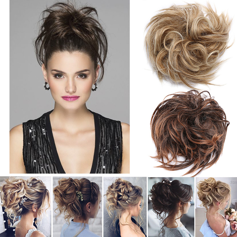 100% Real Natural Curly Messy Bun Hair Piece Scrunchie Hair Extensions Ponytail
