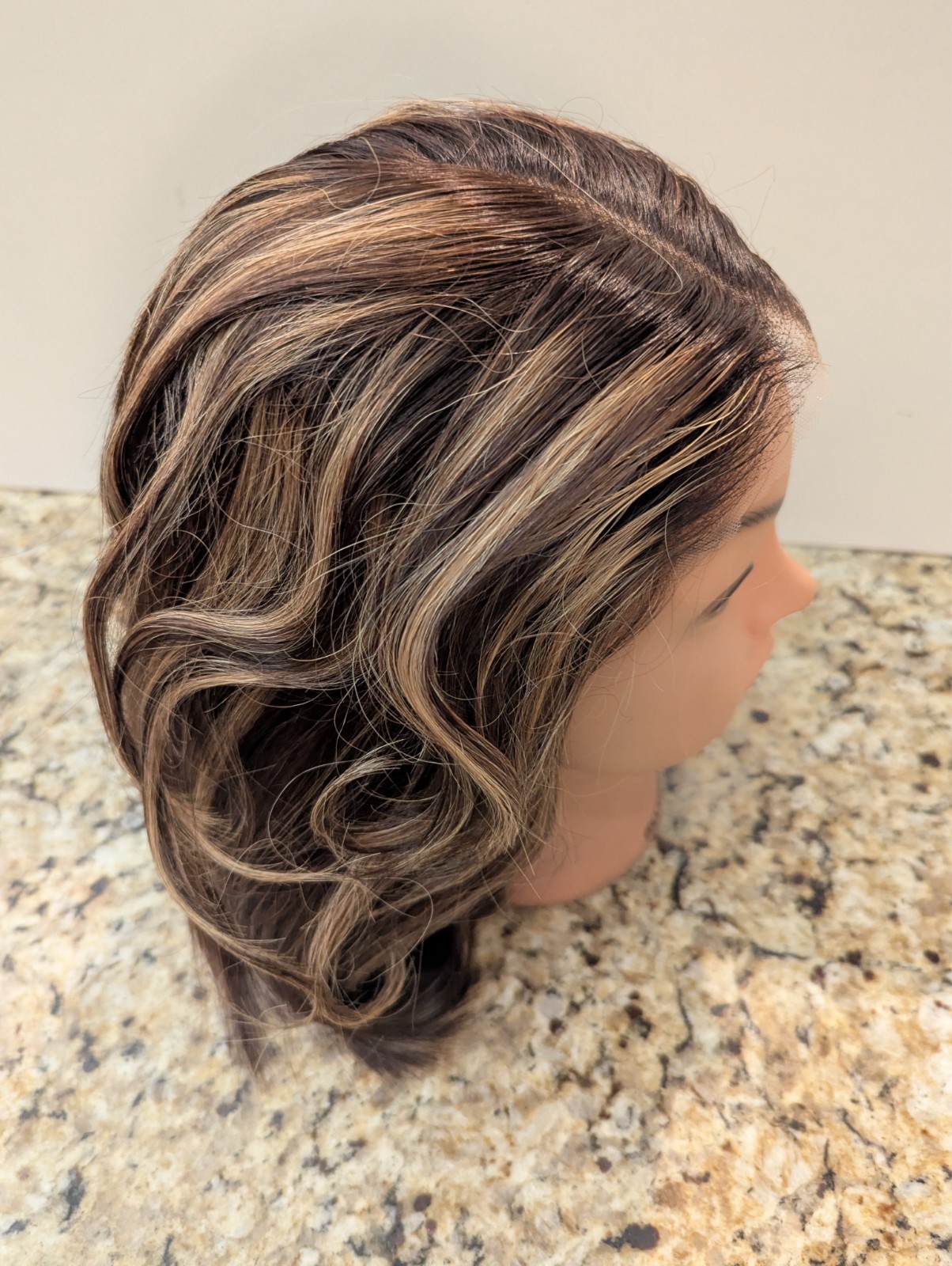 Luvme Women’s 12″ Wavy Layered Wig Lace Glueless Brown with Highlights
