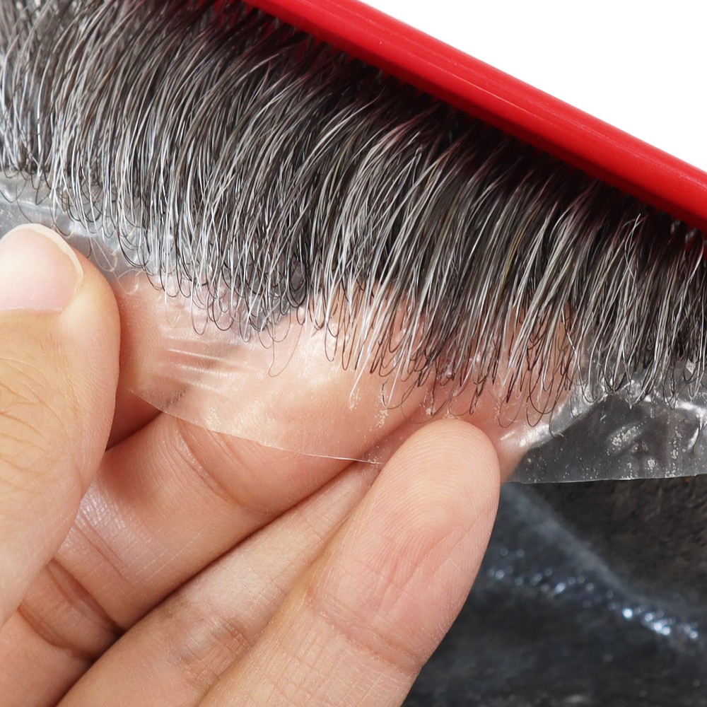 Mens Toupee Human Hair System 0.03 Ultra Thin Skin System Hair Pieces #1B50