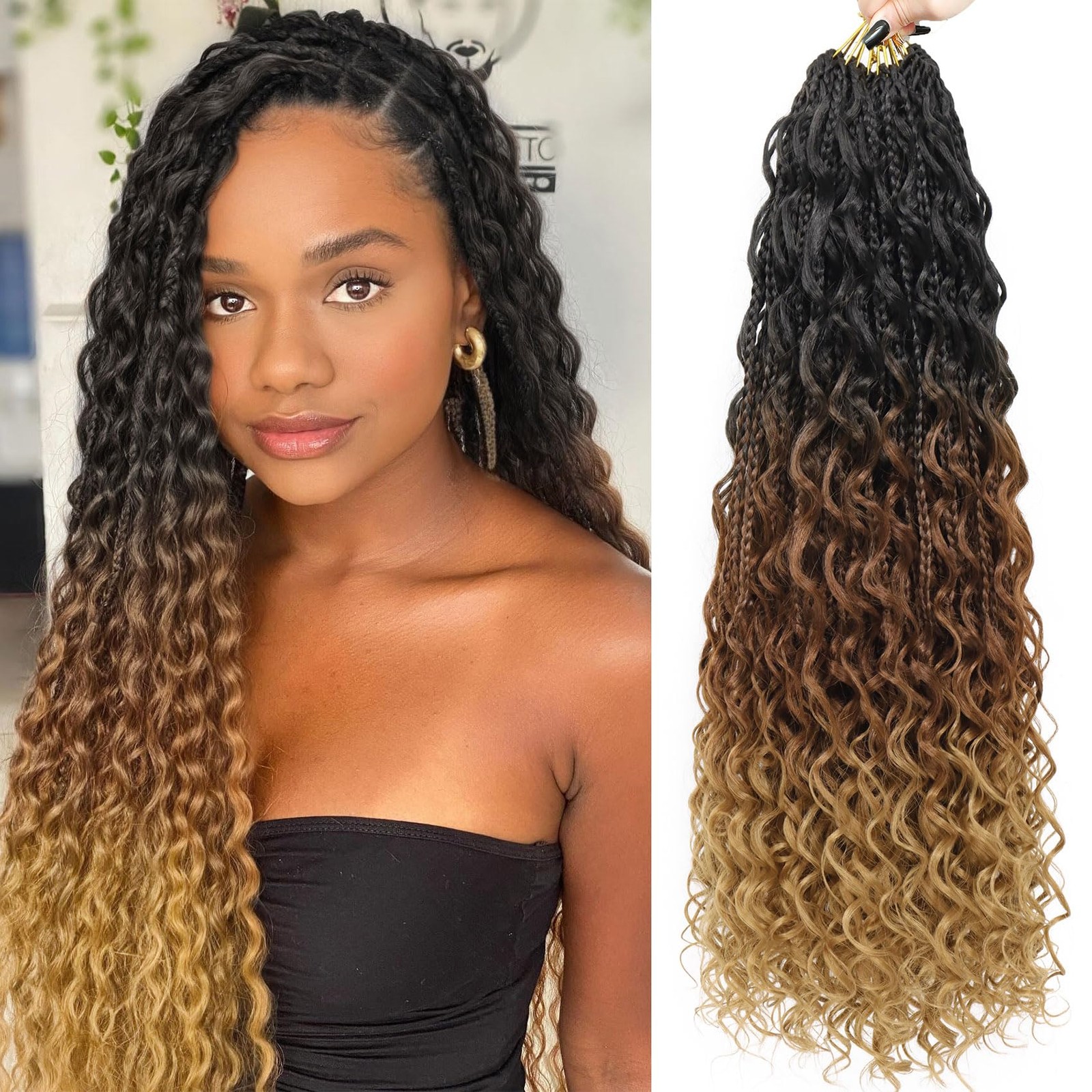 LIYATE Boho Crochet Braids 24 Inch 7 Packs Goddess Box Braids Crochet Hair wi…