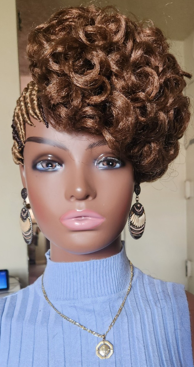 Fully Hand Braided box curly Mohawk braids cornrow wig Brown/Dark brown
