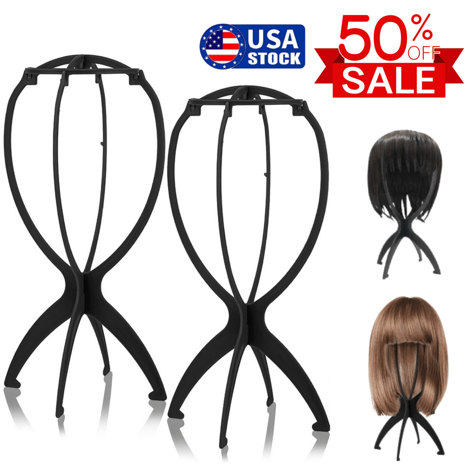 2× Portable Wig Holder Wig Stand for All Wigs 13.8 Inch Wig Stands Men Women USA