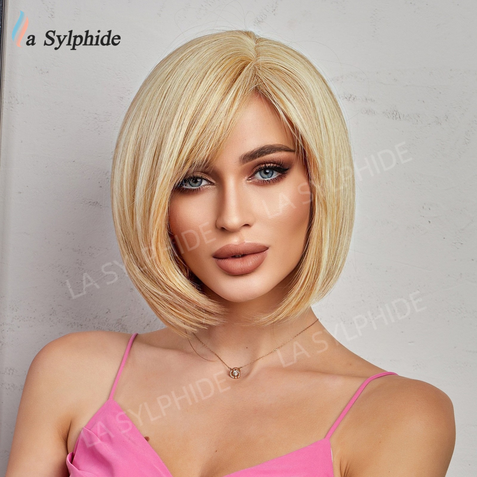 Brown Golden Side Part BOB Short Wig for Women Imported Synthetic Fiber Natural