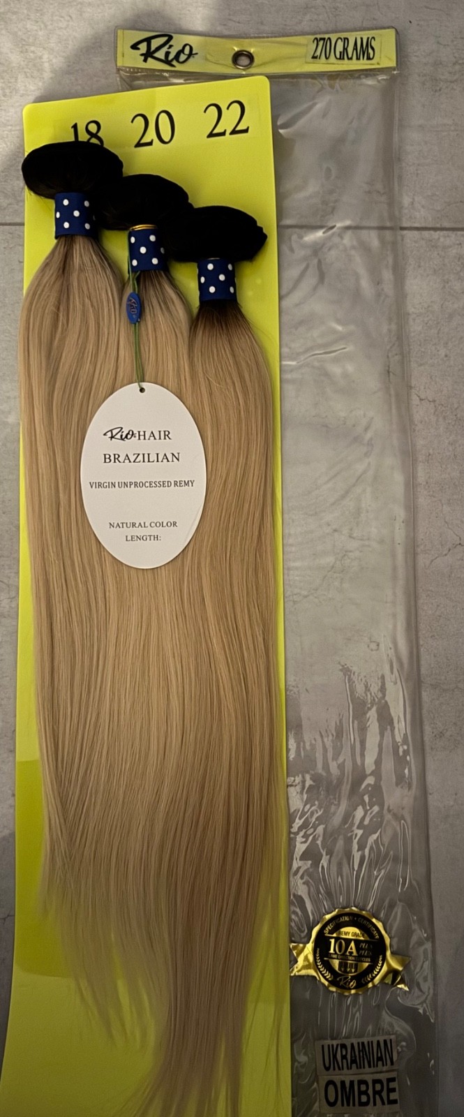 Rio 100% Virgin Remy Hair Ombre Color 18”20”22” T1B/613