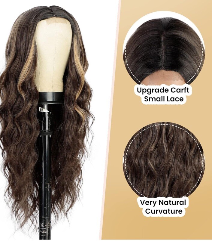 N NAYASA Long Wavy Middle Part Wig For Women Brown Mixed Blonde 24inch