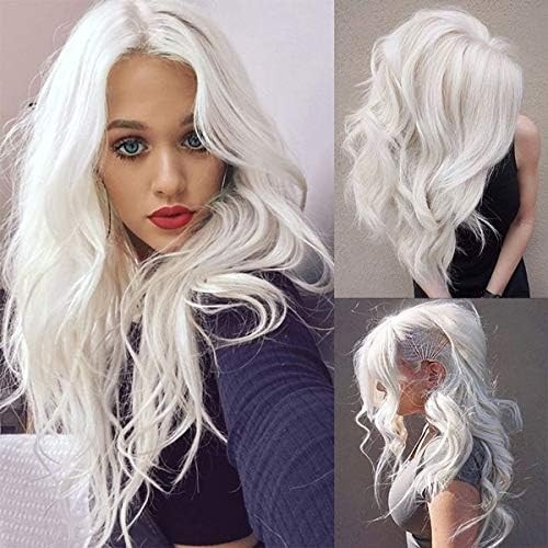 Cream White Wigs for Women Long Curly Wavy Synthetic Hair Wig Natural Middle …