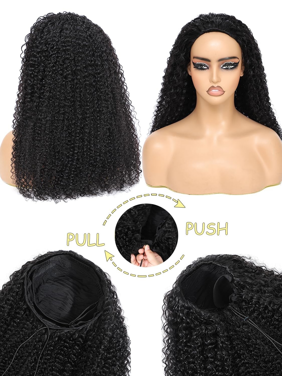 22″ Kinky Curly Half Wig Human Hair – 3 in 1 Flip Over, Glueless, 220 Density, B
