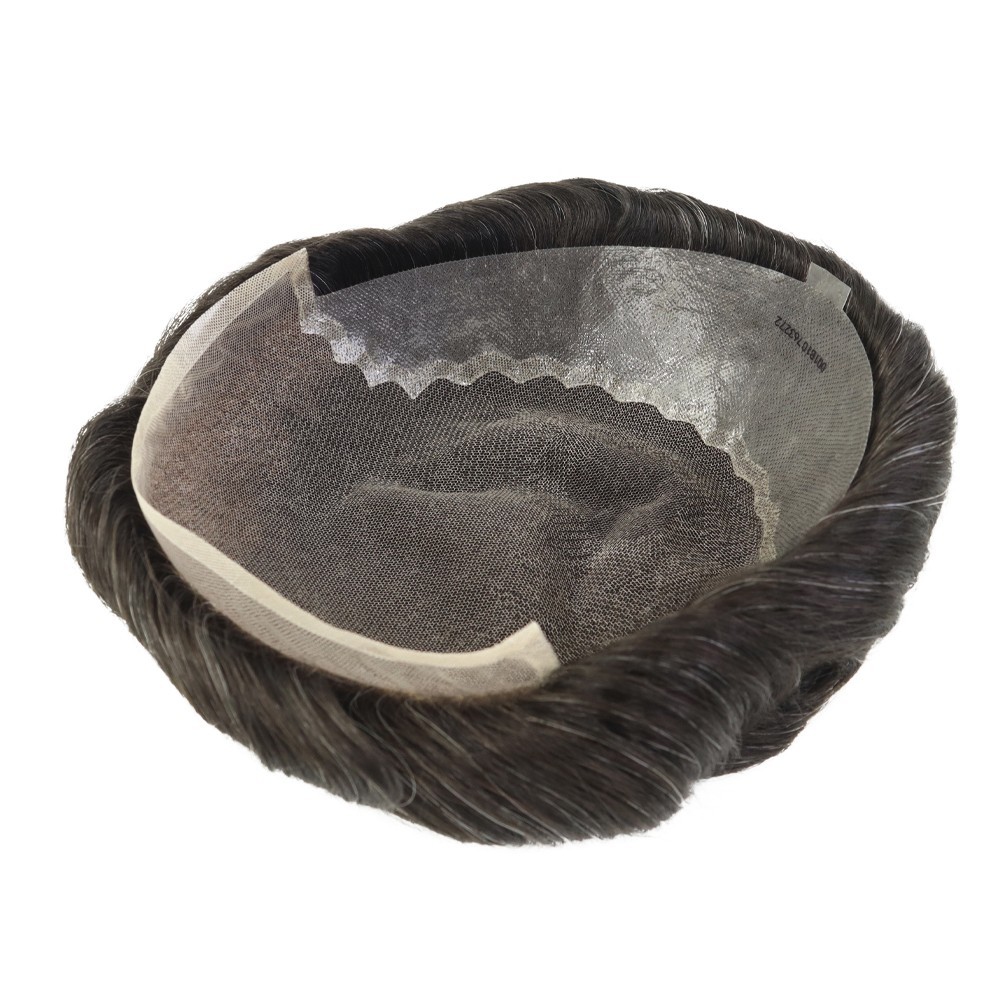 Toupee for Men Human Hair Systems French Lace Unit Durable Hair Pieces Q6#1B10