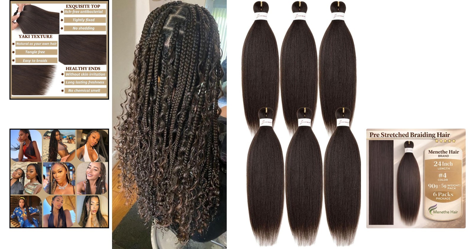 Ultra-Soft Dark Brown Synthetic Braiding Hair 24” – 6 Packs – Easy Installation