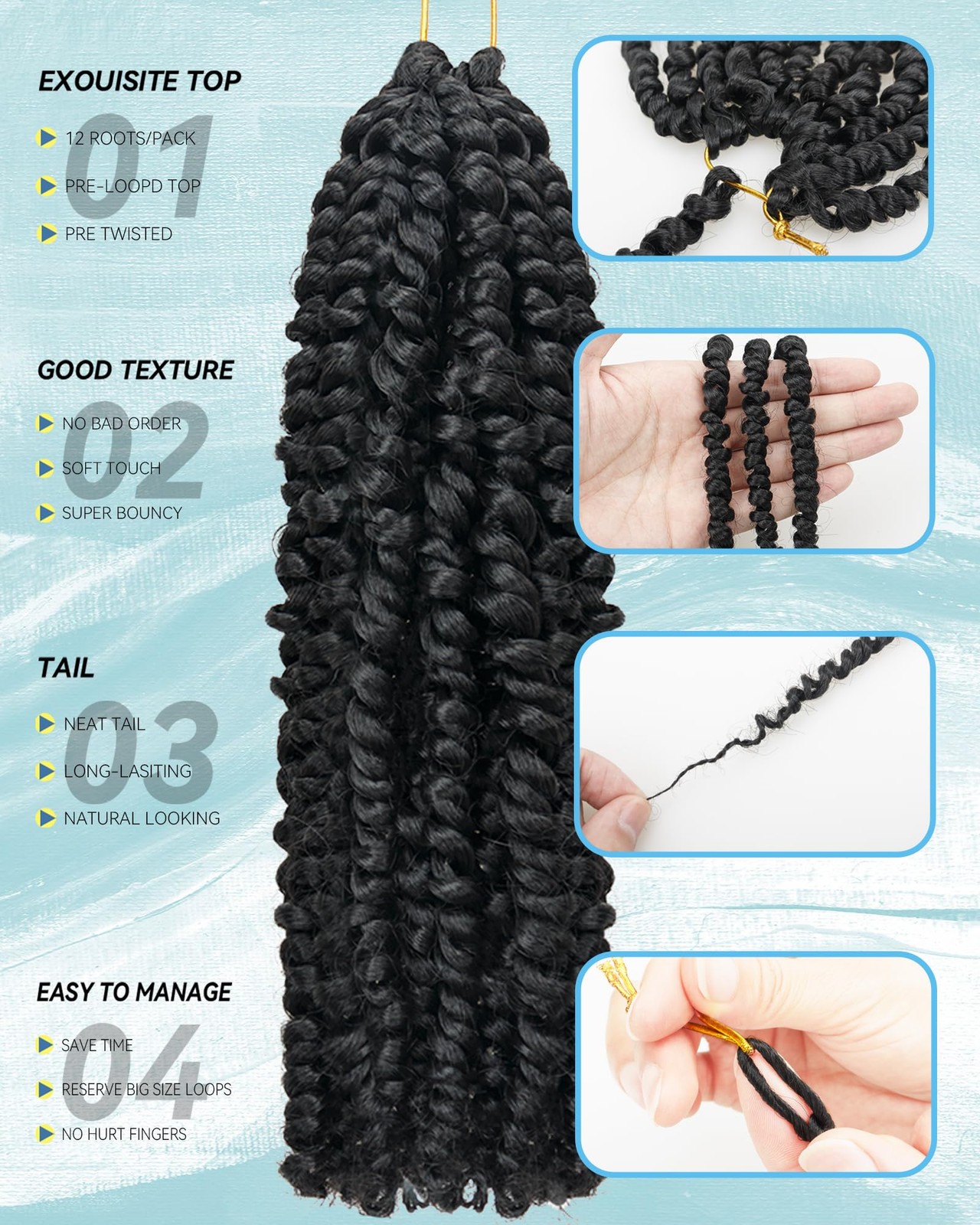 Pre-looped Passion Twist Crochet Hair Extensions,Crochet Braids for & :Pre-Tw…
