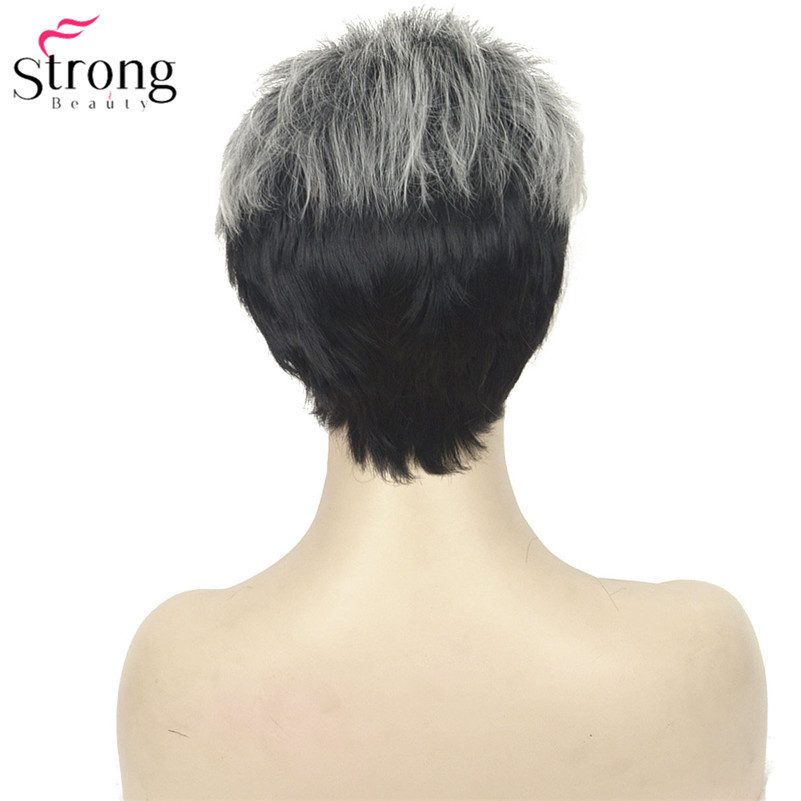StrongBeauty Short Asymetrical Black Blonde Ombr Synthetic Women’s Wig