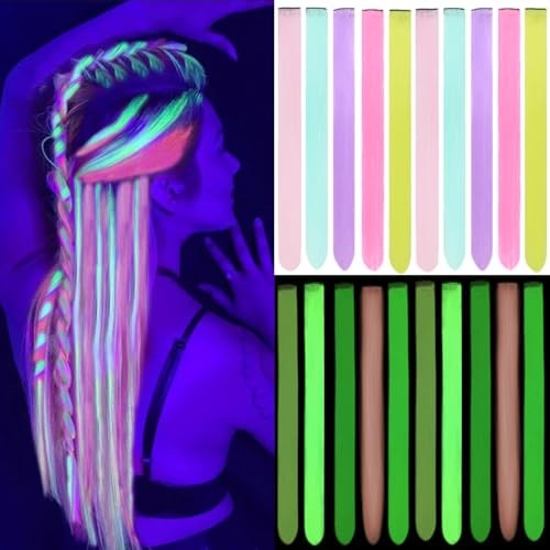 10PCS Glow in the Dark Hair Extensions 20inch Colorful Clip 20 Inch 5colors-B