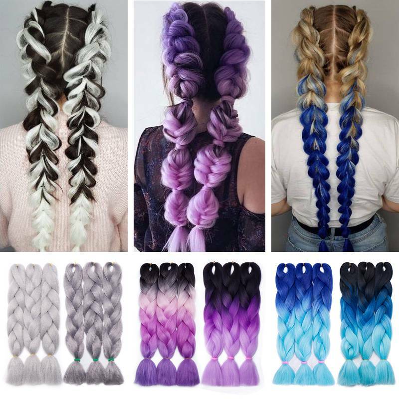 24″ Christmas Jumbo Braiding Hair Extensions Ombre Rainbow Twist Braids as Human