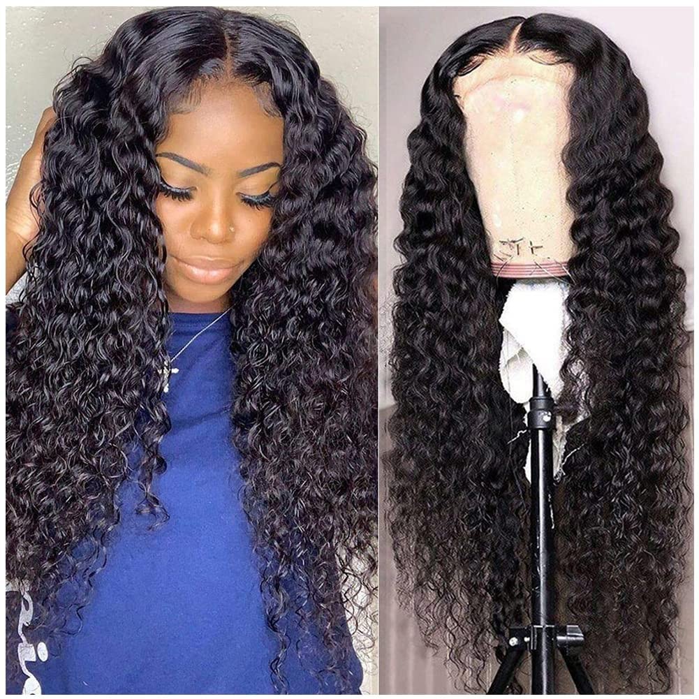18 Inch Deep Wave Lace Front Wigs Human Hair 4×4 HD Lace Closure Wig 150% Den…