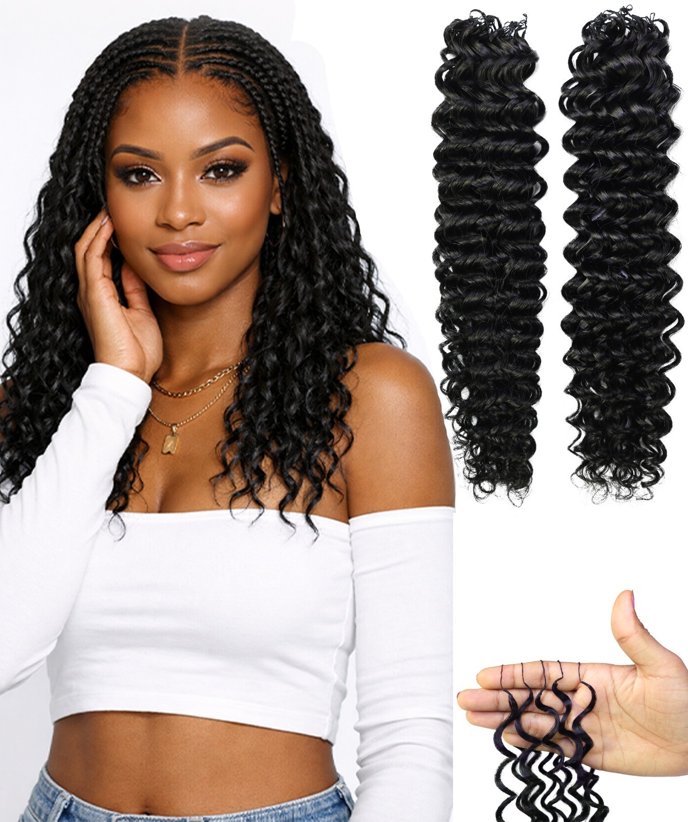 LUXLUXE Water Wave Braids Pre Looped Long Human Hair Extensions 40 Strands