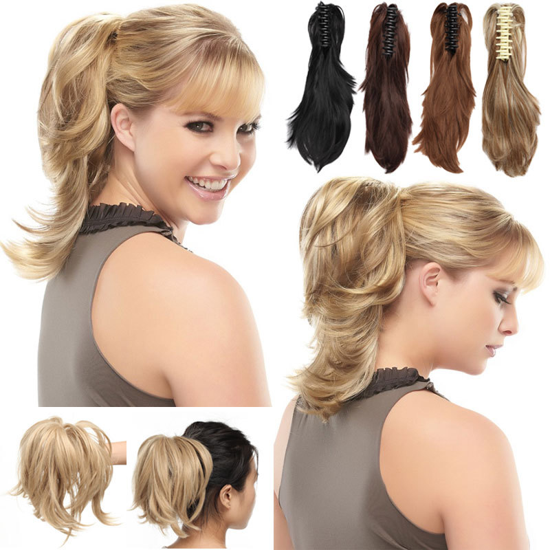 12” Short Straight Layered Bendable Ponytail Jaw Claw Clip In Hair Extension TA