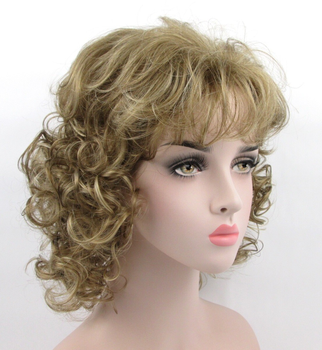 1980S 70S WOMENS MEDIUM SHOULDER-LENGTH LAYERED BODY WAVE CURLS CURLY WIG AMBER