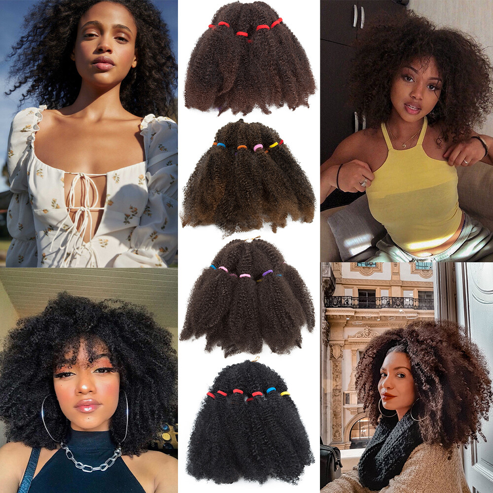 11″ Afro Curly Kinky Bulk Braids Hair Extensions Ombre Crochet Hair AS Human US