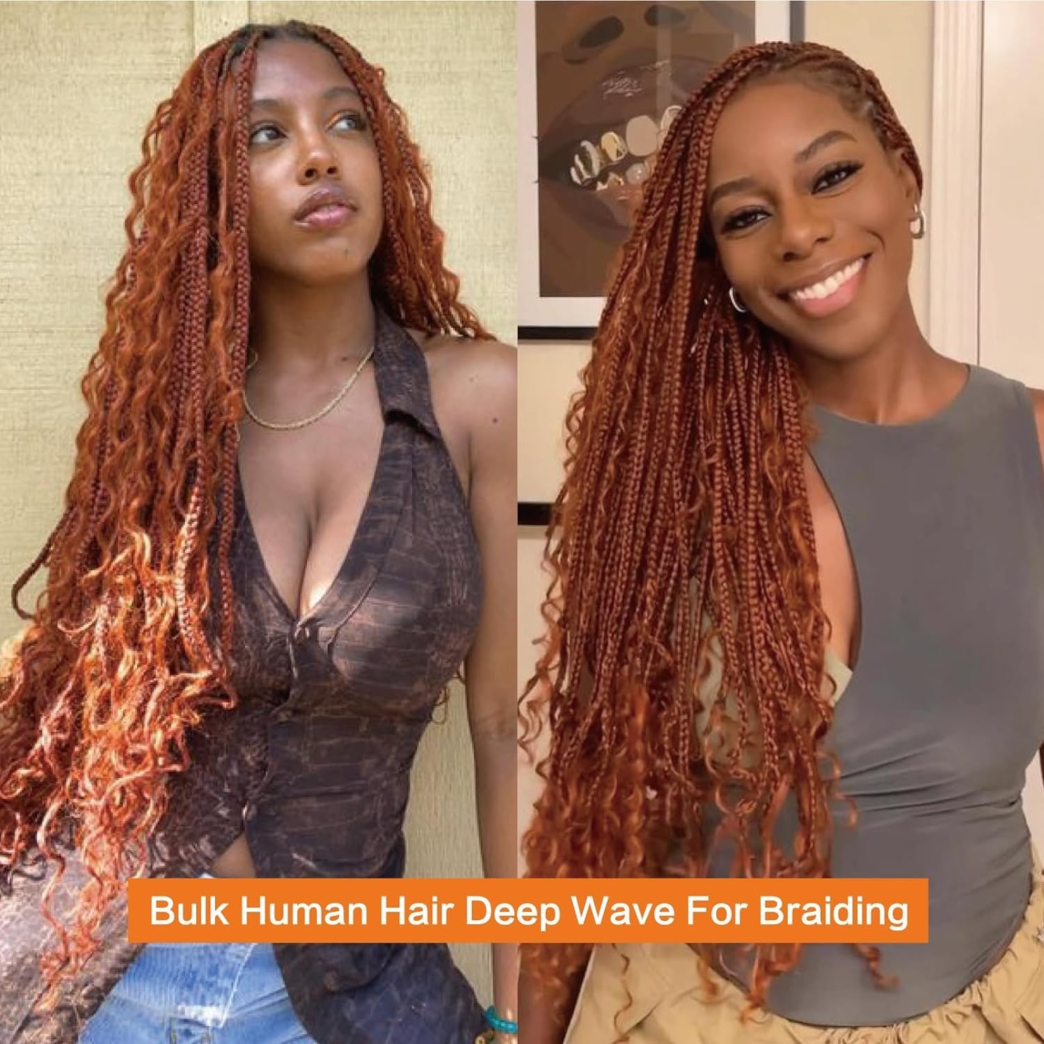 Xddnamei Ginger Orange 350 Deep Water Wave Bulk Human Braiding Hair 2 Bundles