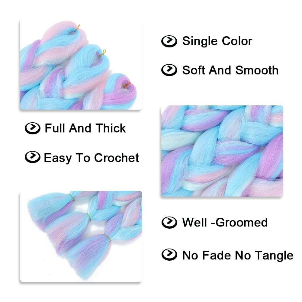 Rainbow Braiding Hair Extension 24 Inch 3 Packs Synthetic Jumbo Braid Hair