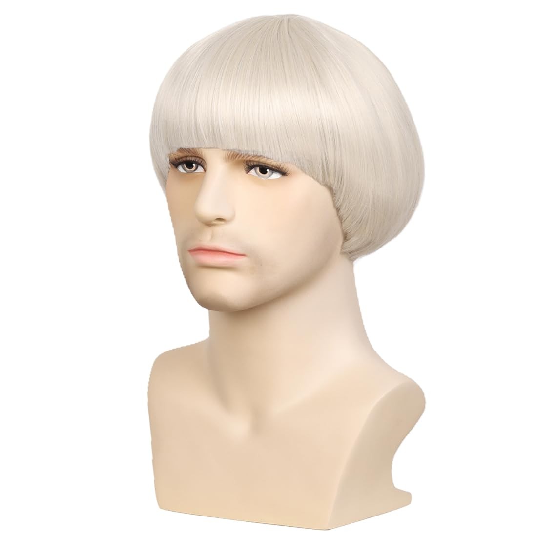 Short Straight 60s Cosplay Bowl Cut Bob Costume Halloween Party for Men (Silv…